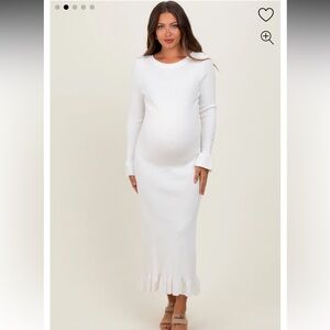 Pinkblush Ivory Ribbed Knit Bow Back Maternity Maxi Dress